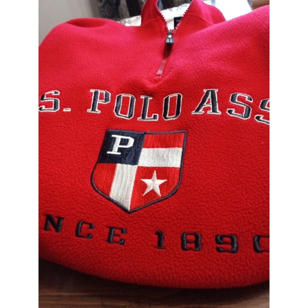 US Polo Assn Mens Quarter Zip Fleece Pullover Red Large Embroidered Logo - Picture 10 of 12